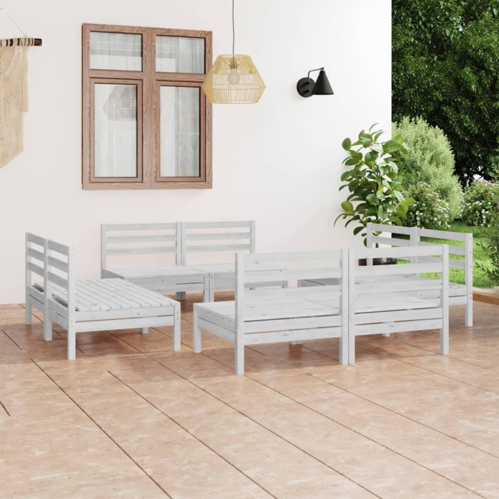 vidaXL 8 Piece Patio Lounge Set White Solid Pinewood