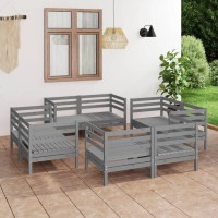 vidaXL 8 Piece Patio Lounge Set Gray Solid Pinewood