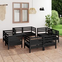 vidaXL 8 Piece Patio Lounge Set Black Solid Pinewood