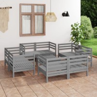 vidaXL 9 Piece Patio Lounge Set Gray Solid Pinewood