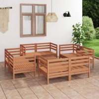 vidaXL 9 Piece Patio Lounge Set Honey Brown Solid Pinewood