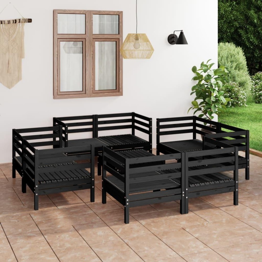 vidaXL 9 Piece Patio Lounge Set Black Solid Pinewood