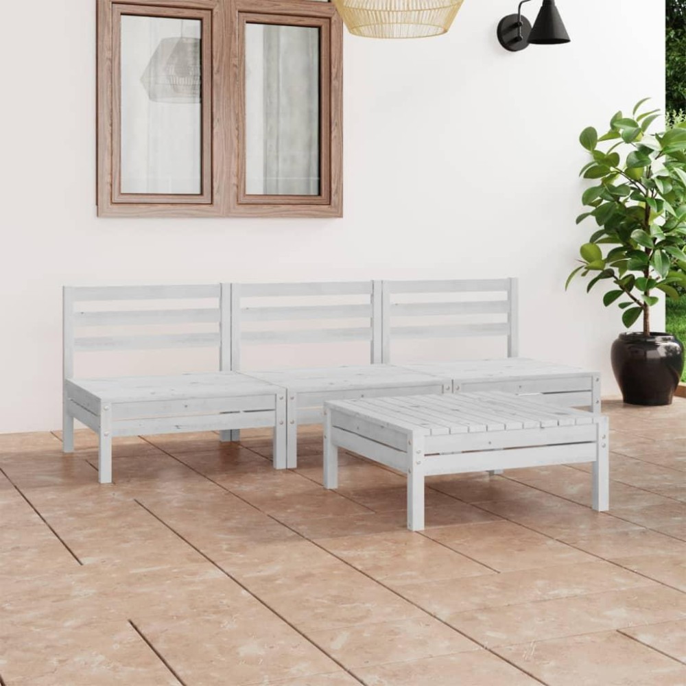 vidaXL 4 Piece Patio Lounge Set White Solid Pinewood