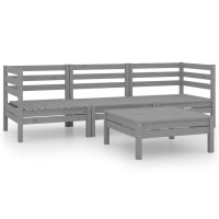 vidaXL 4 Piece Patio Lounge Set Gray Solid Wood Pine