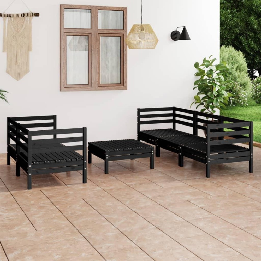 vidaXL 6 Piece Patio Lounge Set Black Solid Pinewood