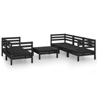 vidaXL 6 Piece Patio Lounge Set Black Solid Pinewood