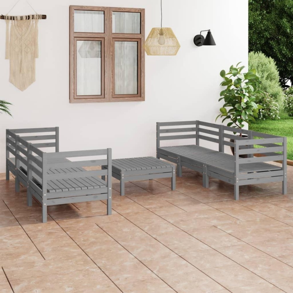 vidaXL 7 Piece Patio Lounge Set Gray Solid Pinewood