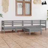 vidaXL 5 Piece Patio Lounge Set Gray Solid Wood Pine