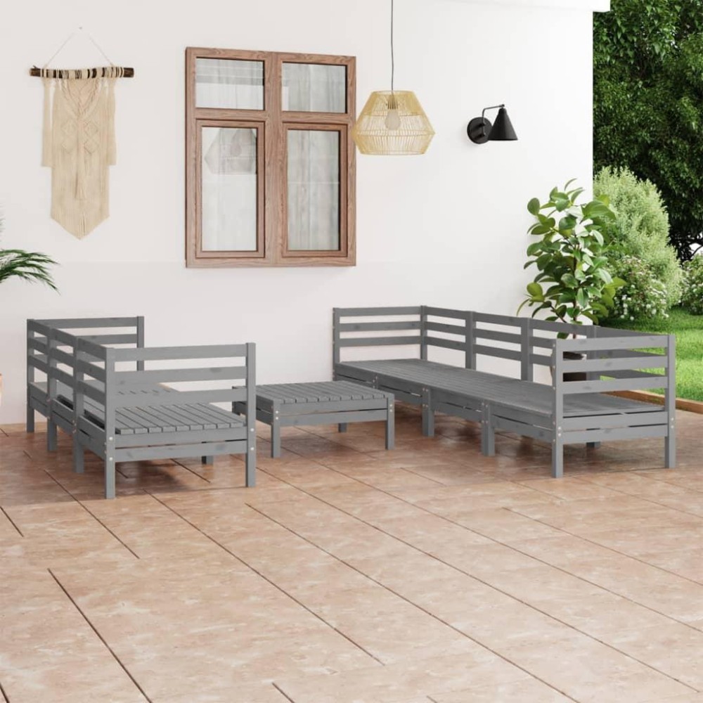 vidaXL 8 Piece Patio Lounge Set Gray Solid Pinewood