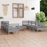 vidaXL 9 Piece Patio Lounge Set Gray Solid Pinewood