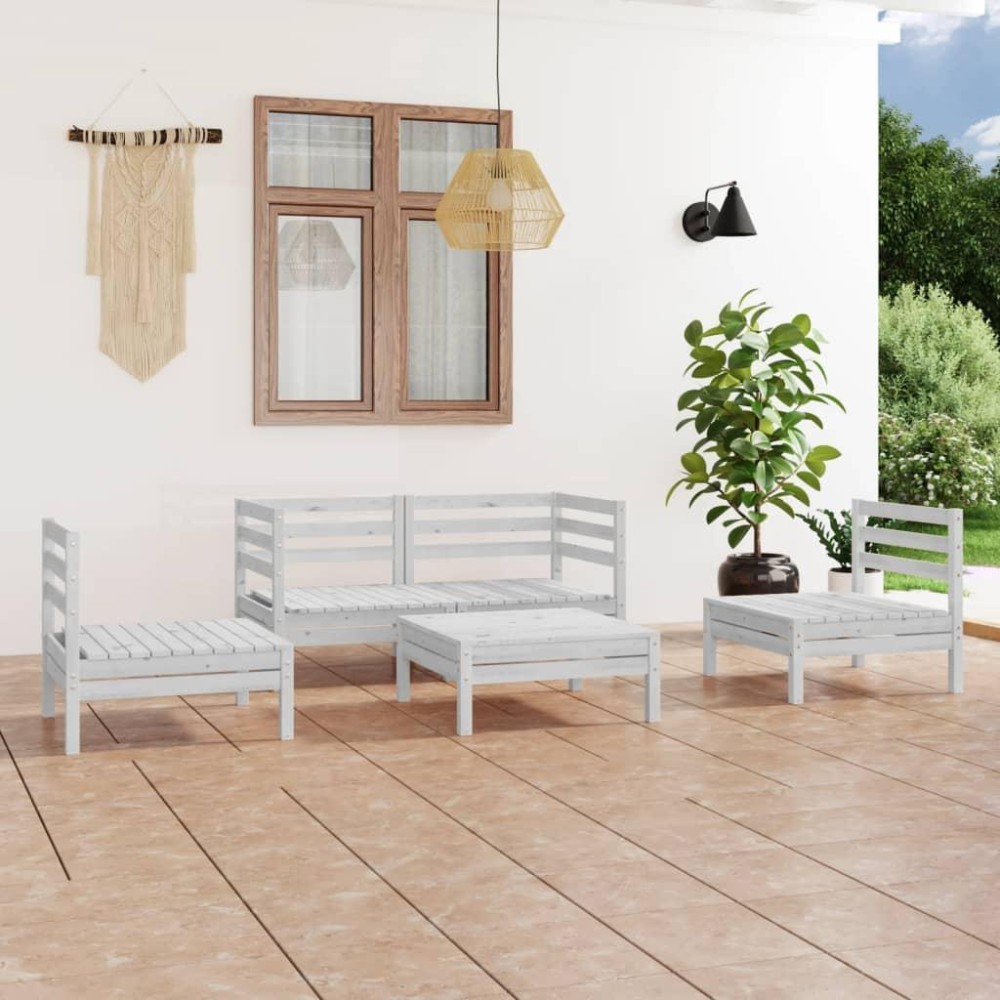 vidaXL 5 Piece Patio Lounge Set White Solid Wood Pine