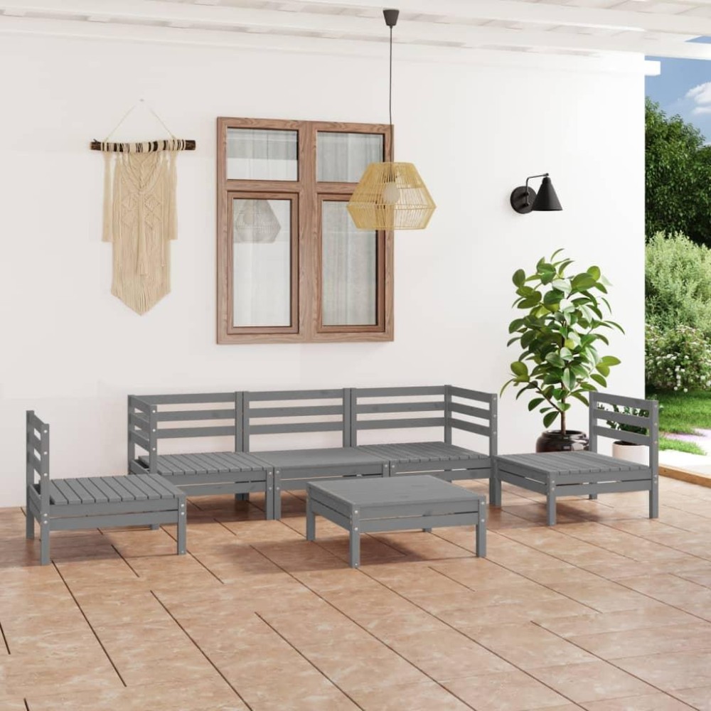 vidaXL 6 Piece Patio Lounge Set Gray Solid Pinewood