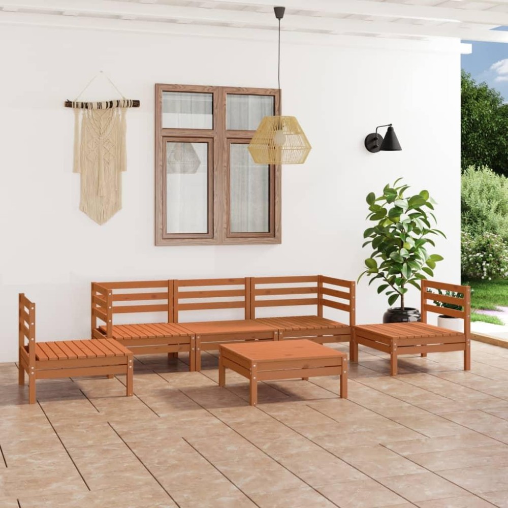 vidaXL 6 Piece Patio Lounge Set Honey Brown Solid Pinewood