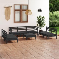 vidaXL 8 Piece Patio Lounge Set Black Solid Pinewood