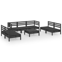 vidaXL 8 Piece Patio Lounge Set Black Solid Pinewood