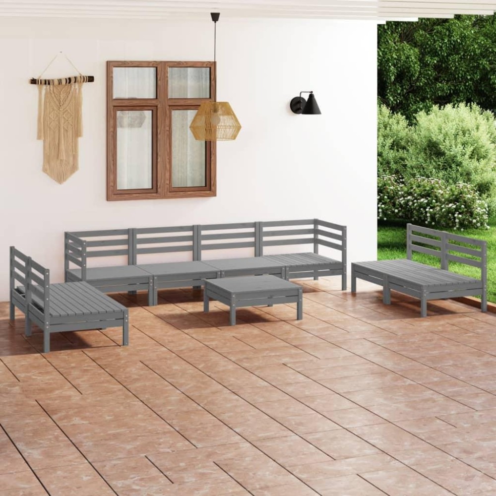 vidaXL 9 Piece Patio Lounge Set Gray Solid Pinewood