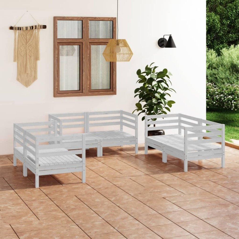 vidaXL 6 Piece Patio Lounge Set White Solid Pinewood