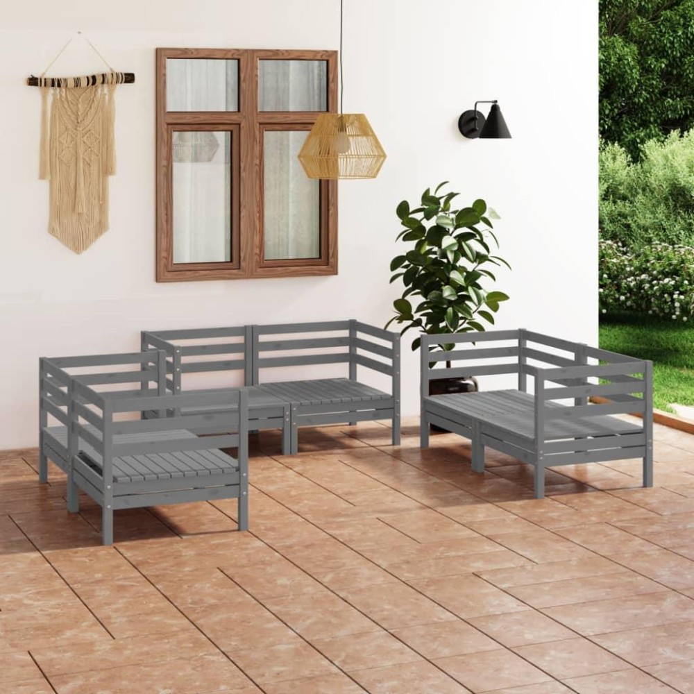 vidaXL 6 Piece Patio Lounge Set Gray Solid Pinewood