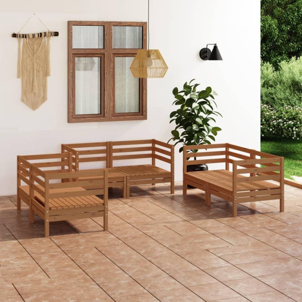 vidaXL 6 Piece Patio Lounge Set Honey Brown Solid Pinewood