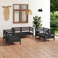 vidaXL 6 Piece Patio Lounge Set Black Solid Pinewood