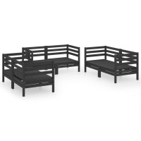 vidaXL 6 Piece Patio Lounge Set Black Solid Pinewood