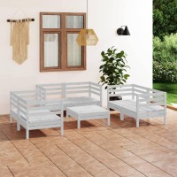 vidaXL 7 Piece Patio Lounge Set White Solid Pinewood