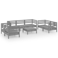 vidaXL 8 Piece Patio Lounge Set Gray Solid Pinewood