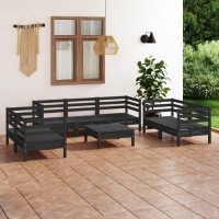 vidaXL 8 Piece Patio Lounge Set Black Solid Pinewood