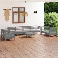 vidaXL 9 Piece Patio Lounge Set Gray Solid Pinewood