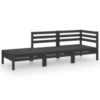 vidaXL 3 Piece Patio Lounge Set Black Solid Pinewood