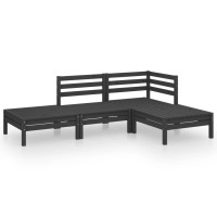 vidaXL 4 Piece Patio Lounge Set Black Solid Pinewood