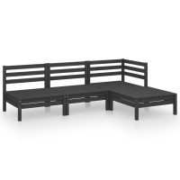 vidaXL 4 Piece Patio Lounge Set Solid Pinewood Black