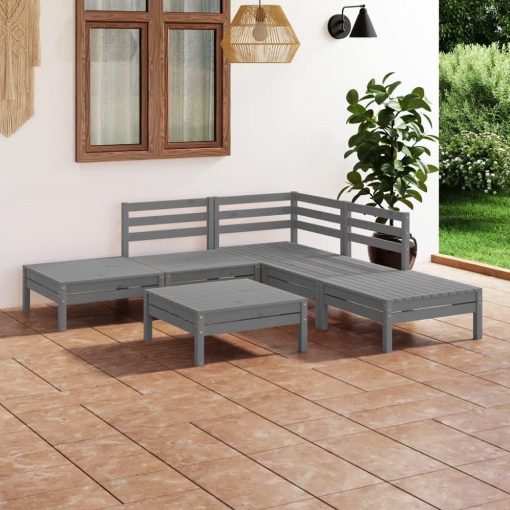 vidaXL 6 Piece Patio Lounge Set Solid Pinewood Gray