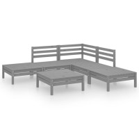 vidaXL 6 Piece Patio Lounge Set Solid Pinewood Gray