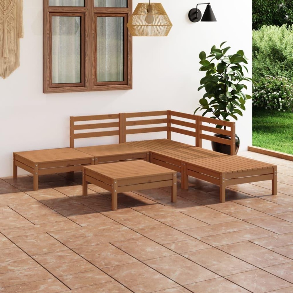 vidaXL 6 Piece Patio Lounge Set Solid Pinewood Honey Brown