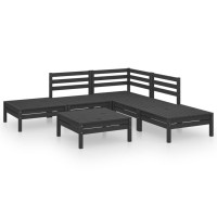 vidaXL 6 Piece Patio Lounge Set Solid Pinewood Black