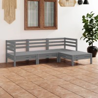 vidaXL 4 Piece Patio Lounge Set Solid Pinewood Gray