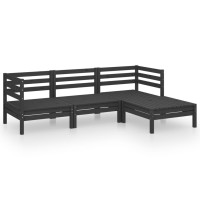 vidaXL 4 Piece Patio Lounge Set Solid Pinewood Black