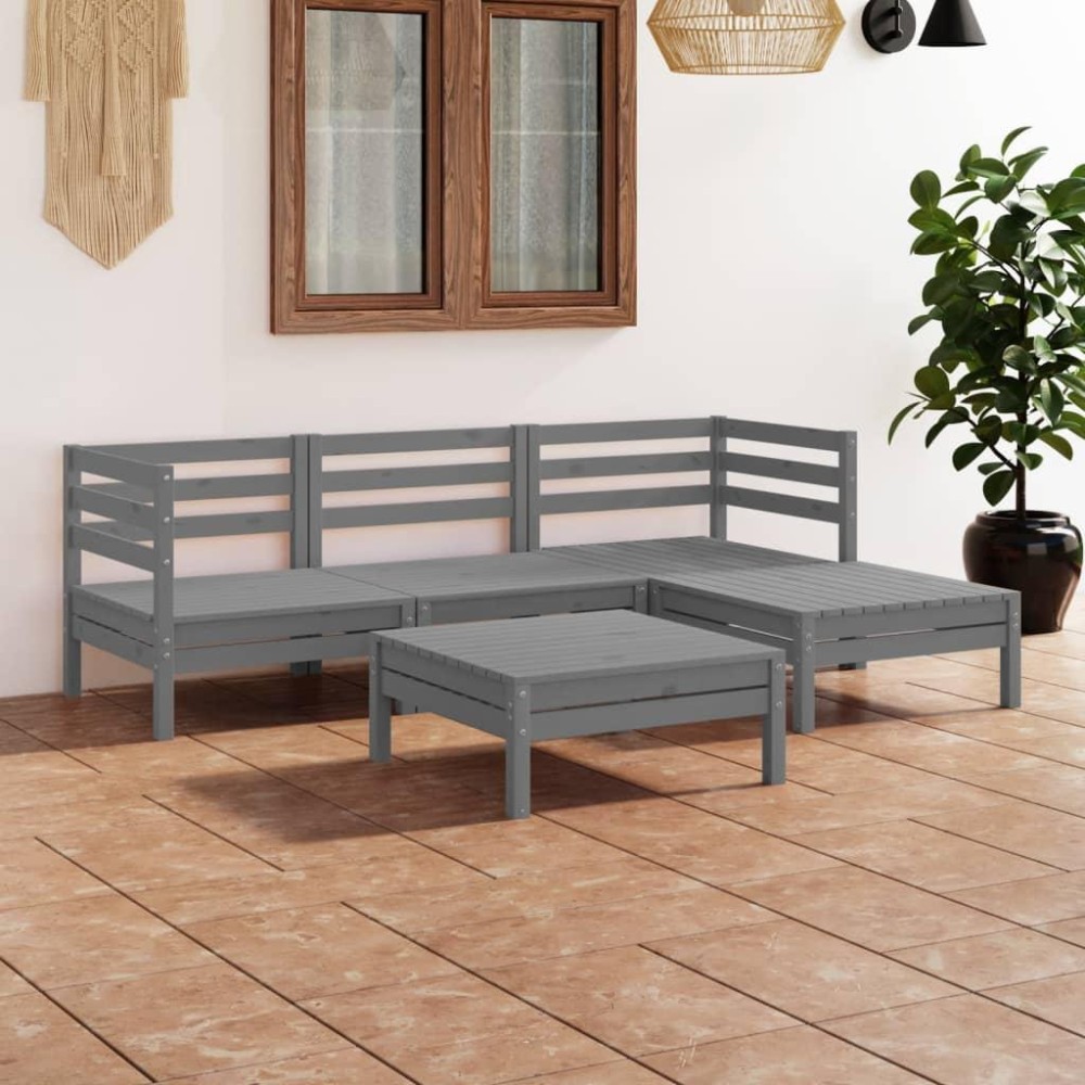 vidaXL 5 Piece Patio Lounge Set Solid Wood Pine Gray