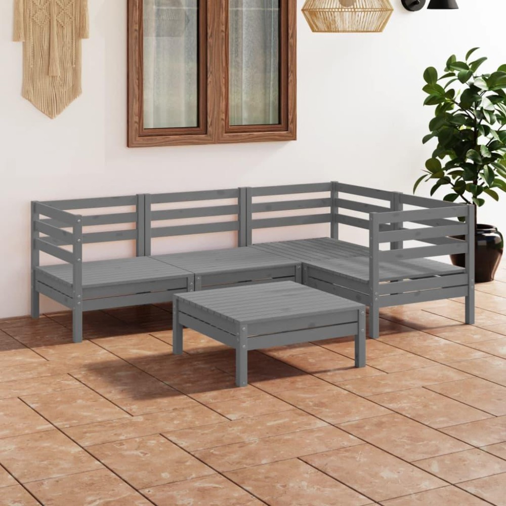 vidaXL 5 Piece Patio Lounge Set Solid Pinewood Gray