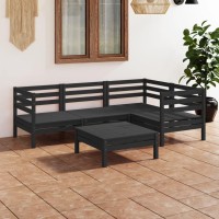 vidaXL 5 Piece Patio Lounge Set Solid Pinewood Black