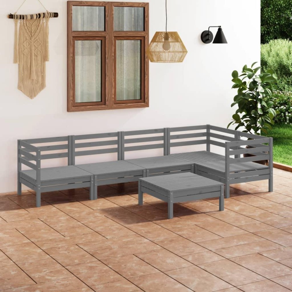 vidaXL 6 Piece Patio Lounge Set Solid Pinewood Gray