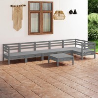 vidaXL 7 Piece Patio Lounge Set Solid Pinewood Gray