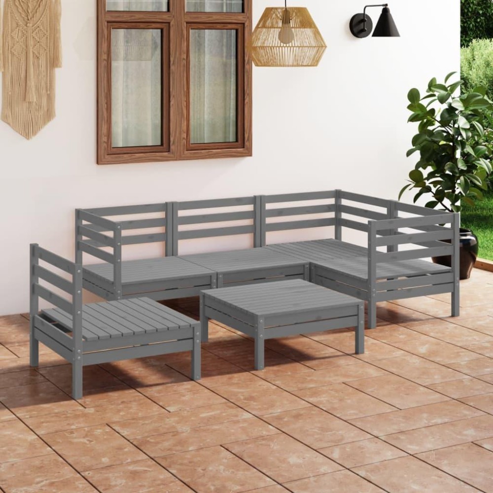 vidaXL 6 Piece Patio Lounge Set Solid Pinewood Gray