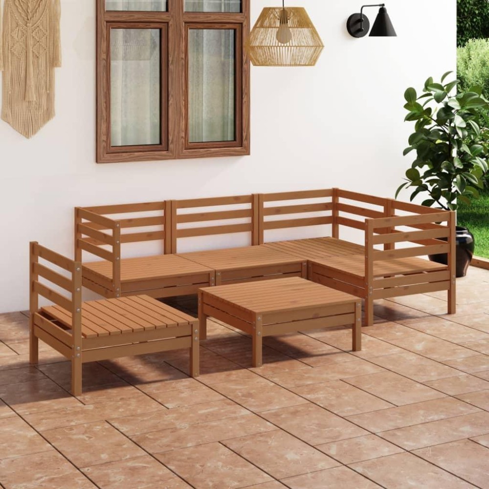 vidaXL 6 Piece Patio Lounge Set Solid Pinewood Honey Brown