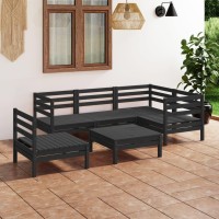 vidaXL 6 Piece Patio Lounge Set Solid Pinewood Black