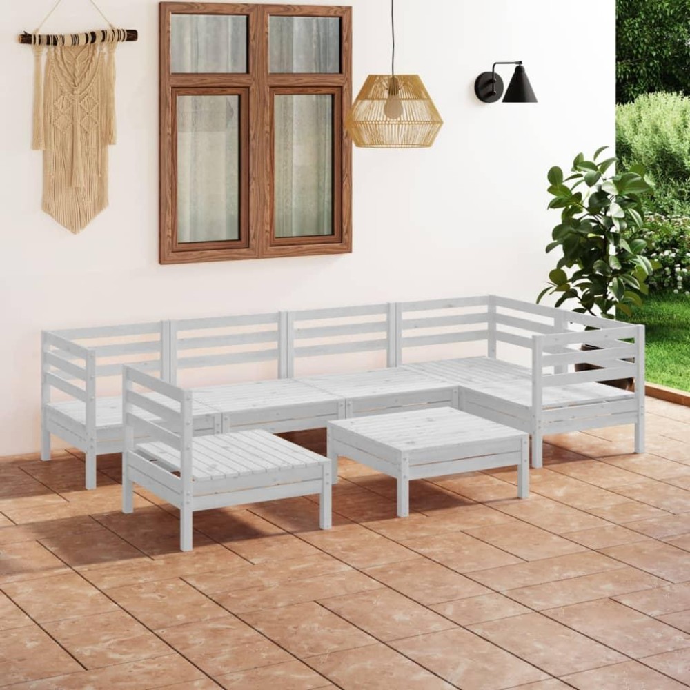 vidaXL 7 Piece Patio Lounge Set Solid Pinewood White