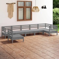 vidaXL 7 Piece Patio Lounge Set Solid Pinewood Gray