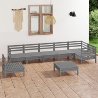 vidaXL 8 Piece Patio Lounge Set Solid Pinewood Gray