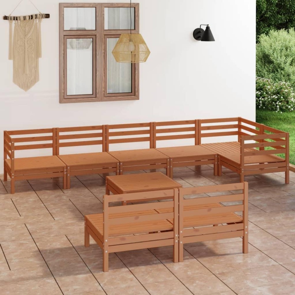 vidaXL 9 Piece Patio Lounge Set Solid Pinewood Honey Brown